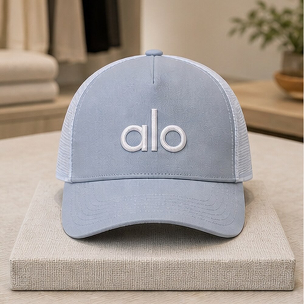 ALO Yoga Mist Blue Gray Casual Mesh Trucker Cap Hat OS